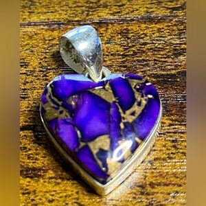 Purple Dahlia Turquoise Heart Pendant Set In 925 Sterling Silver